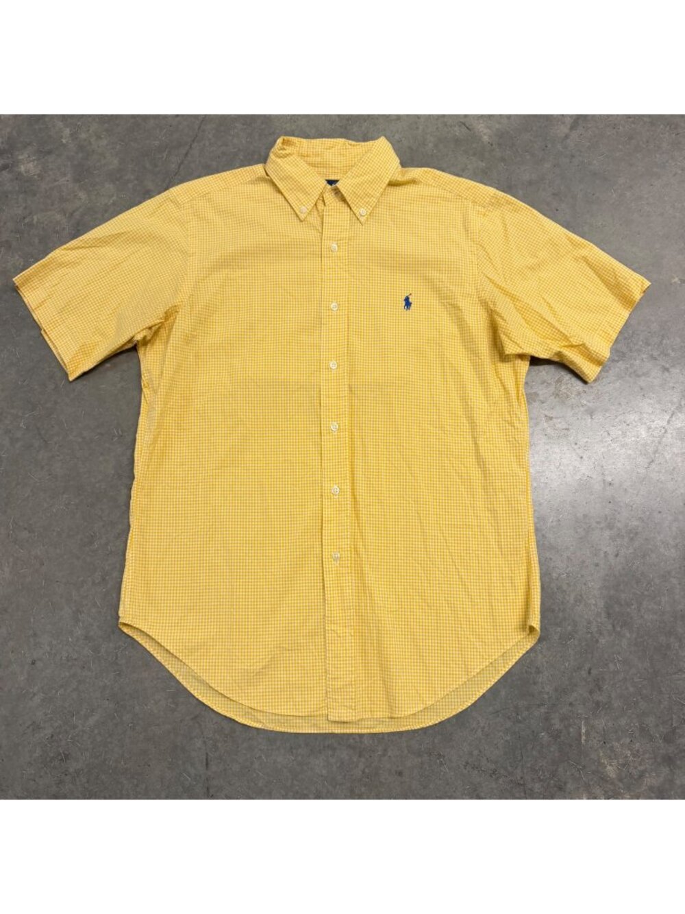 Ralph Lauren Yellow Gingham Short Sleeve Button-Down Shirt M Classic Fit Cotton